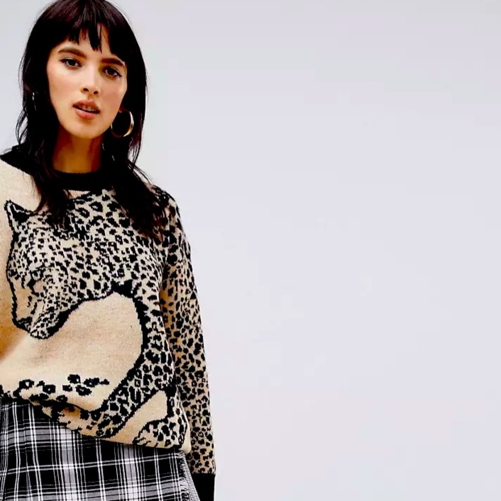 Warehouse Leopard Motif Cozy Sweater